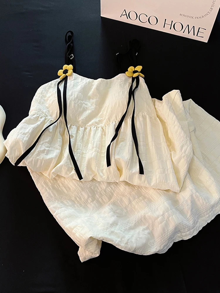 DAIMELU Pastoral pure cotton with chest pad Sleepwear suspender pajamas pajamas women's summer new sweet dress small nightgown