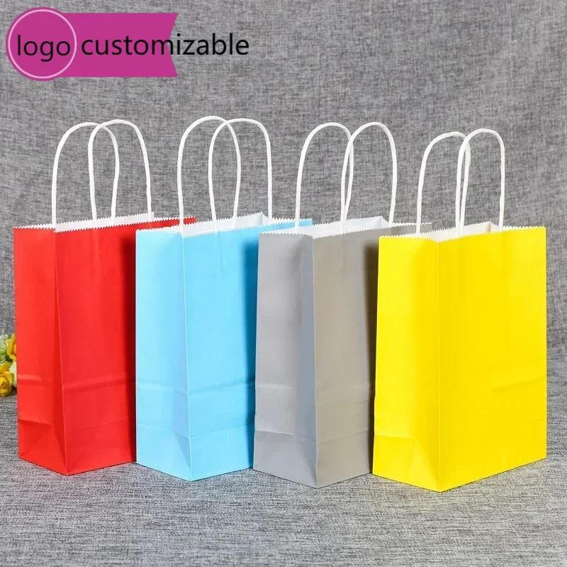 

20 pcs craft Paper Portable Bags for Gifts Shopping Clothing Food Takeaway Eco Friendly Packaging Bag Custom Logo Size Wholesale