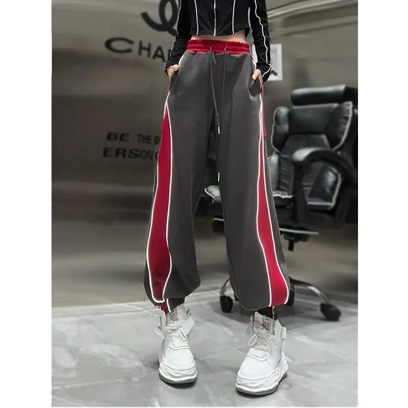 Fried Street Fashion Guard Female Plel of Volume Autumn New Korean Edition Stitching High -waisted High -waist Casual Foot Pants