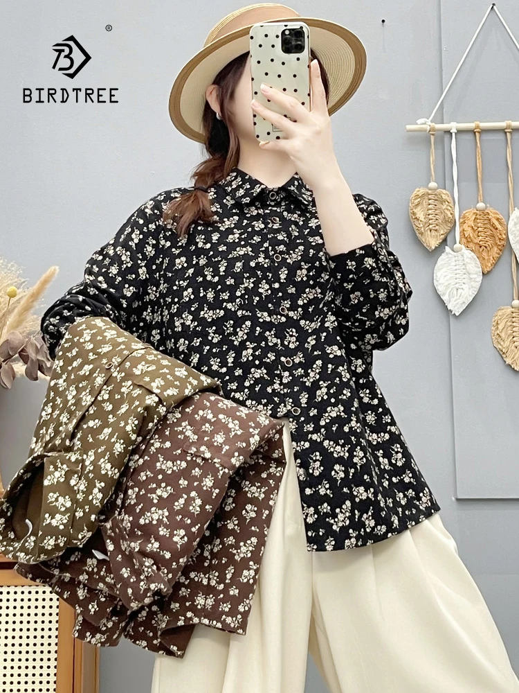 

New 2025 Fall Cotton Long Sleeve Brushed Shirt, Women Turn-down Collar Print, Mori Girl Fashion Versatile Loose Blouse T5O722CC