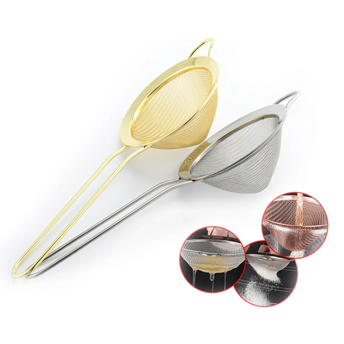 1PC Fine Mesh Strainer Stainless Steel Tea Strainers with Long Handle Conical Mesh Strainers Sieve for Cocktail Coffee Food