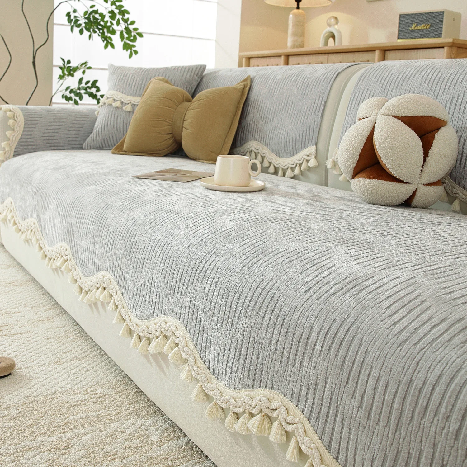 Wave Chenille Sofa Mat Four Seasons Universal Light Luxury Modern High End Backrest Towel Anti Slip Leather Sofa Cover Cloth