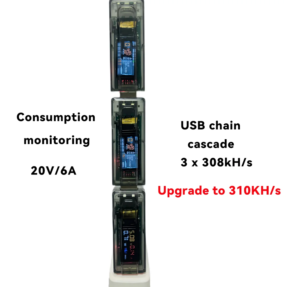 Lucky NMMiner Cadena USB oficial ESP32 Crypto Solo BTC Lotería 310 kH/s con amperímetro de alta precisión USB-A, cadena uno por uno