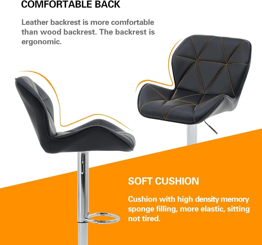 Verstellbare Barhocker mit Shell-Rücken 2er-Set, moderne Barhocker aus PU-Leder mit Barhocker und Fuß stütze