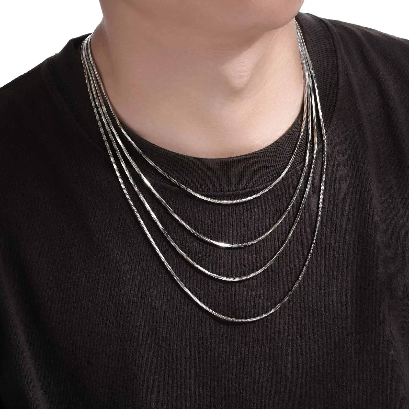 

Basic Snake Herringbone Chain Necklaces for Men Women,18K PVD Gold Color Waterproof Stainless Steel Flat Snake Choker Collar