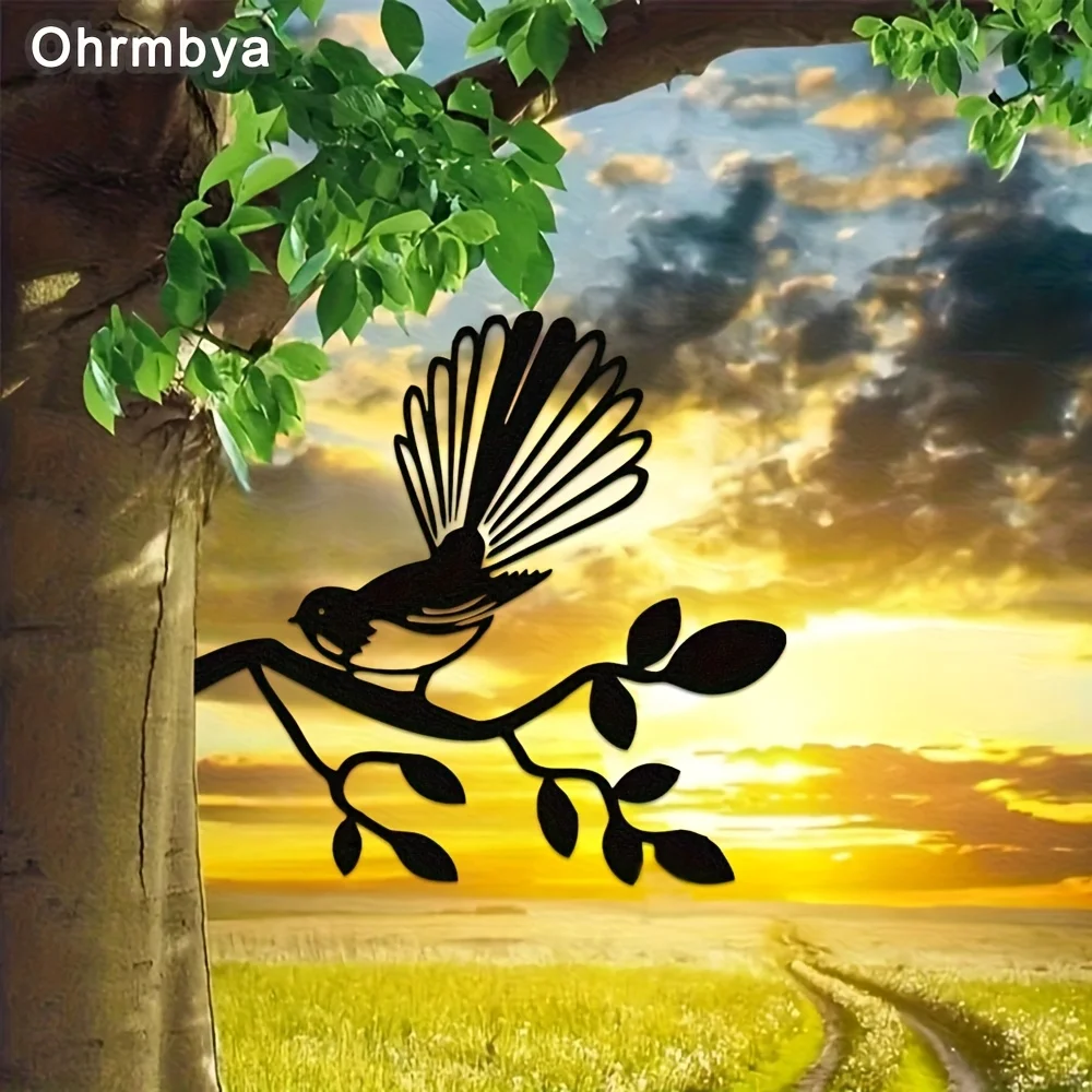 CIFBUY Iron Art Garden Stake Fantail Bird Tree Branch Outdoor Yard Art Decor Personalized Metal Lawn Ornament Landscape Decorati