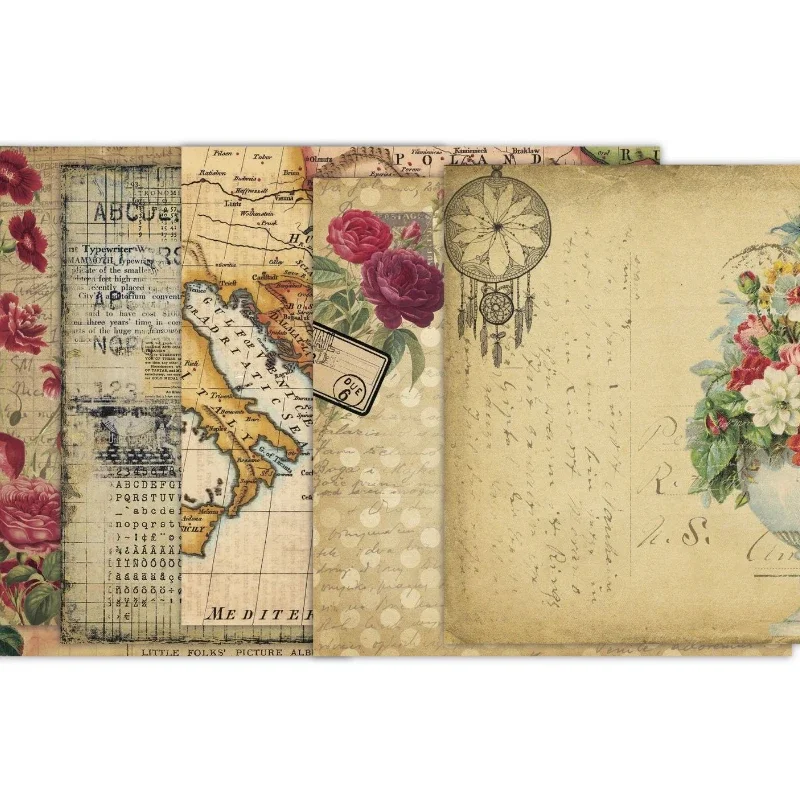 Scrapbook Pad Assorted Pattern Decoupage Cardstock Paper Single-Sided Vintage Scrapbooking DIY Decorative Junk Journaling 24pcs