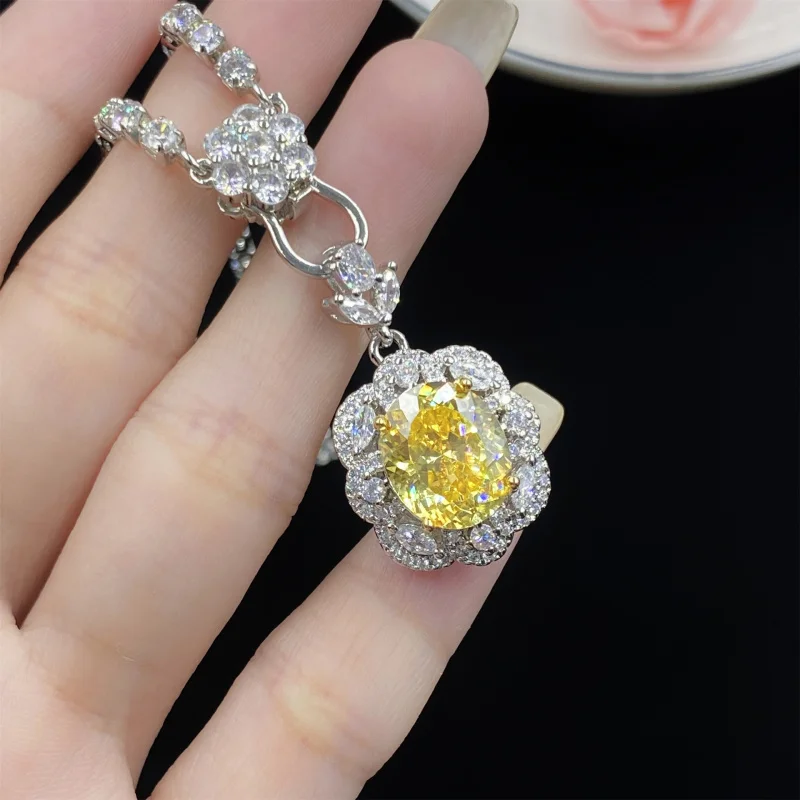 

Zircon Yellow Crystal Full Diamond Open Ring for Women Elegant Pendant Earring Set