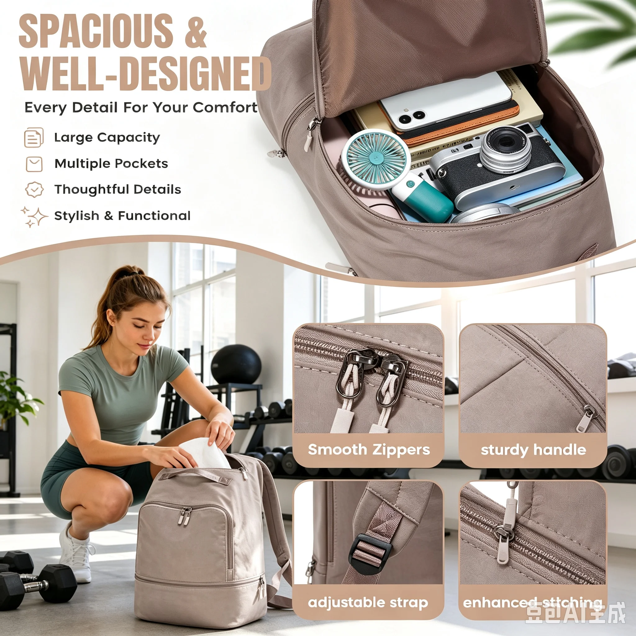 Sports Backpack Gym Backpack with Shoe Compartment Foldable Travel Backpack Backpack for Gear and Equipment Sports Racket Bag ﻿