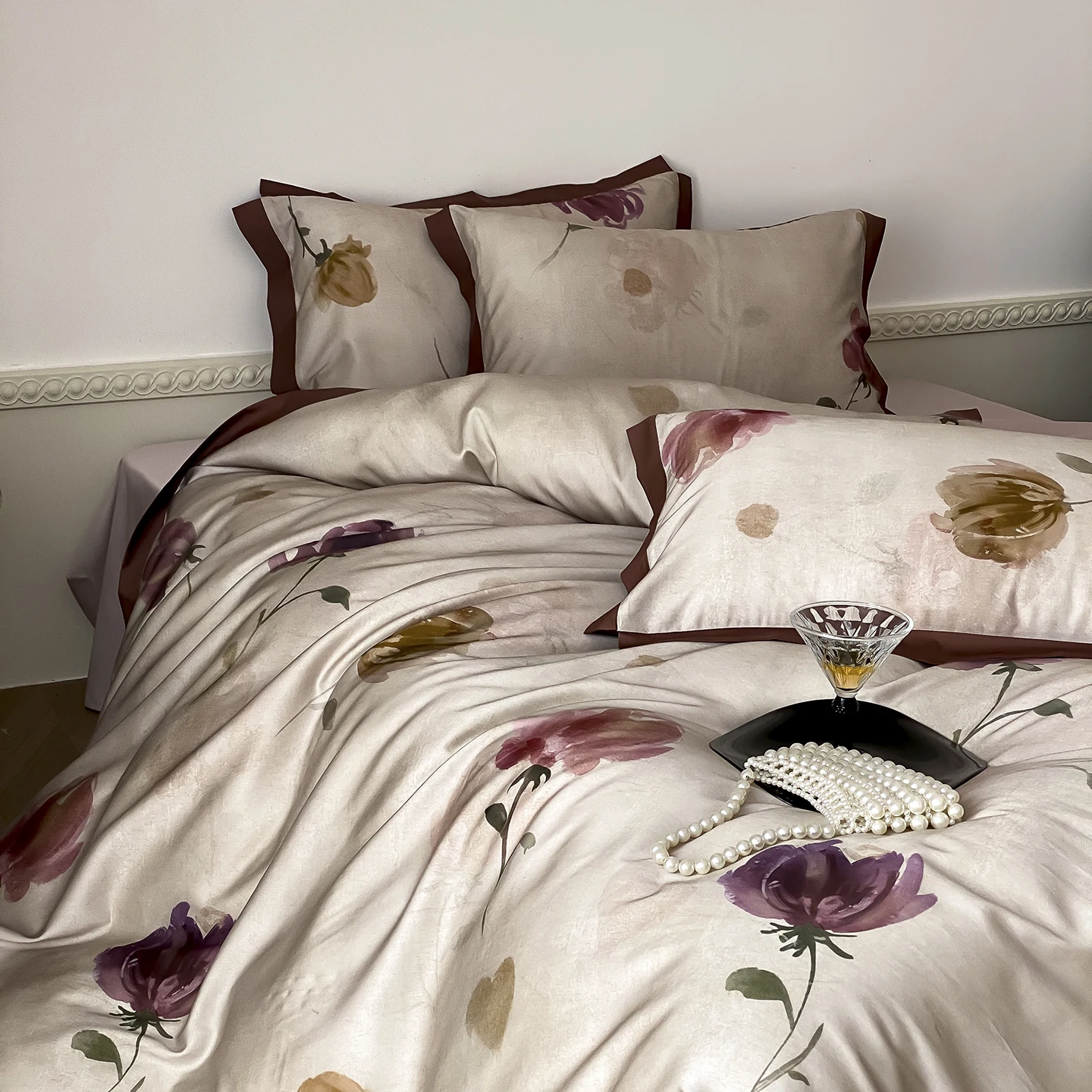 

800TC Lyocell Cotton Digital Printing Flowers Prints Luxury Bedding Set Duvet Cover Set Flat/Fitted Bed Sheet Pillowcases 4Pcs