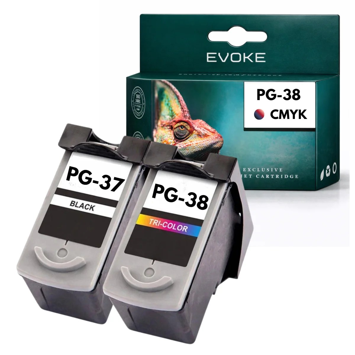 Evoke Compatibele Inkt voor Canon Pg-37 Cl-38 Pg37 Cl38 2X: Zwart+Driekleurig Cmy Cyaan Magenta Geel 23 ml Pixma Ip1800 Ip1900 Ip2500 Ip2600; Mp140 190 210 220 470; Mx300 310
