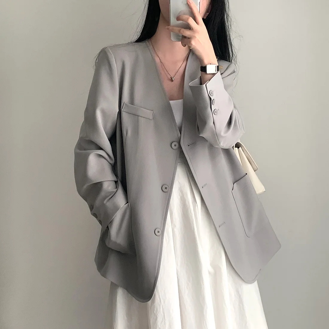 Casual Versatile Women's Jacket Autumn Style Long Sleeve Polyester Fiber Single Button Closure  Color Fashion Ladies' Ou...