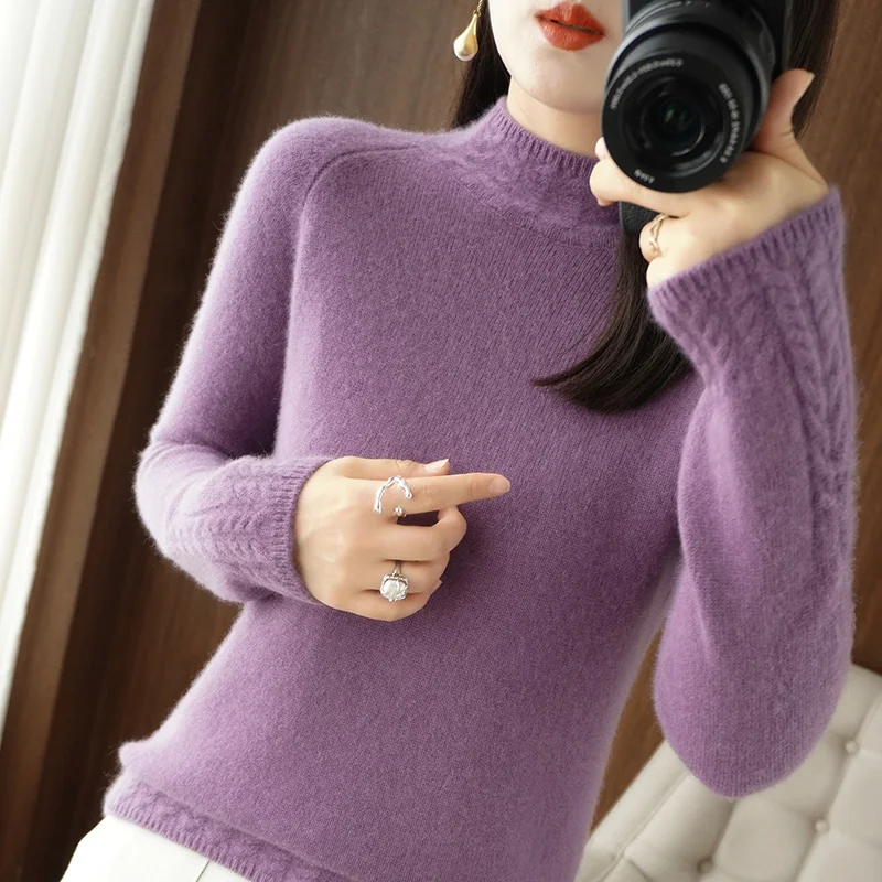 2024 Autumn/Winter Cashmere Sweater Half High Collar Pullover Women\'s Cashmere Sweater Knitwear Women\'s Clothing Sweater Top