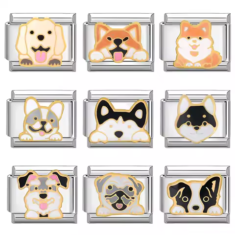 Animal Cute Dogs Schnauzer Husky Border Collie Italian Charm Links Fit 9mm Stainless Steel Bracelet DIY Making Jewelry Gifts