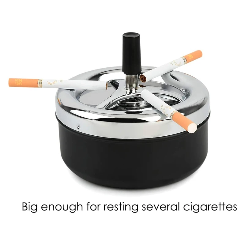 Round Push Down Ashtray Metal SpinningTray Easy to Clean Black Color Air Tight Bar Accessories