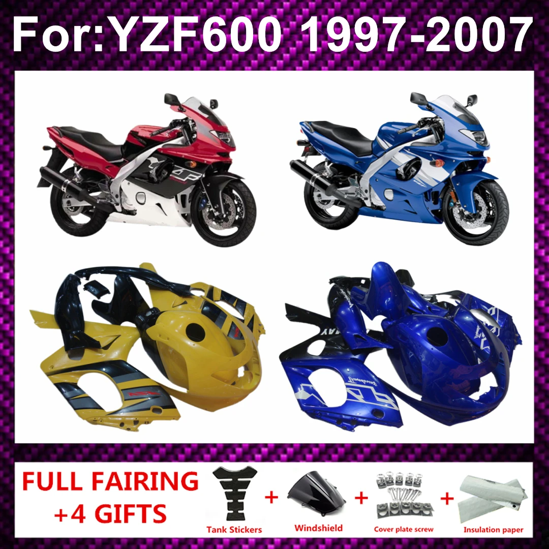 Motorcycle Injection mold ABS Kit Fairings fit For  YZF 600 1997 - 2007 YZF600 97 98 99 00 01 02 03 04 05 06 07 Fairings