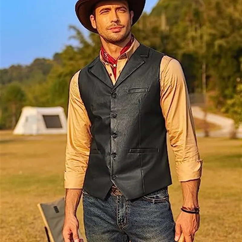 

Slim Fit Singlebreasted PU Leather Vest Fall 2025 Winter Men's Faion Vest Ultra Slim Sle Pure Color Design No Brand