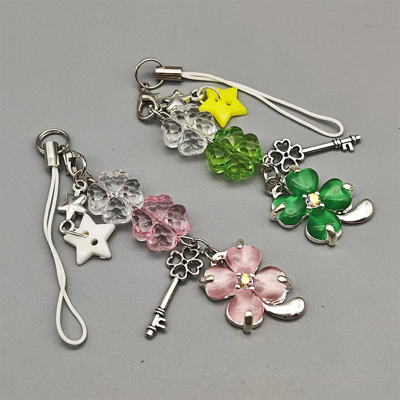 Exquisite Lucky Leaf Phone Pendant Fashion Phone Chain Cute Four Leaf Clover Keychain Backpack Decoration Accessories Gifts