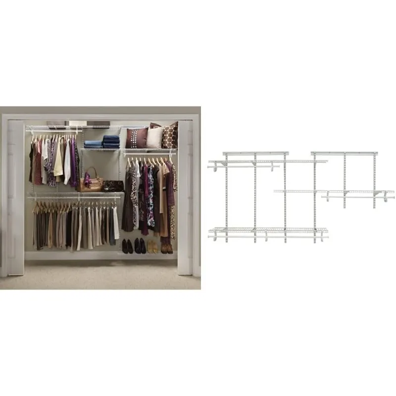 ShelfTrack Wire Closet Organizer System, Adjustable from 5 to 8 Ft., White & ShelfTrack Wire Closet Organizer System Adjustable