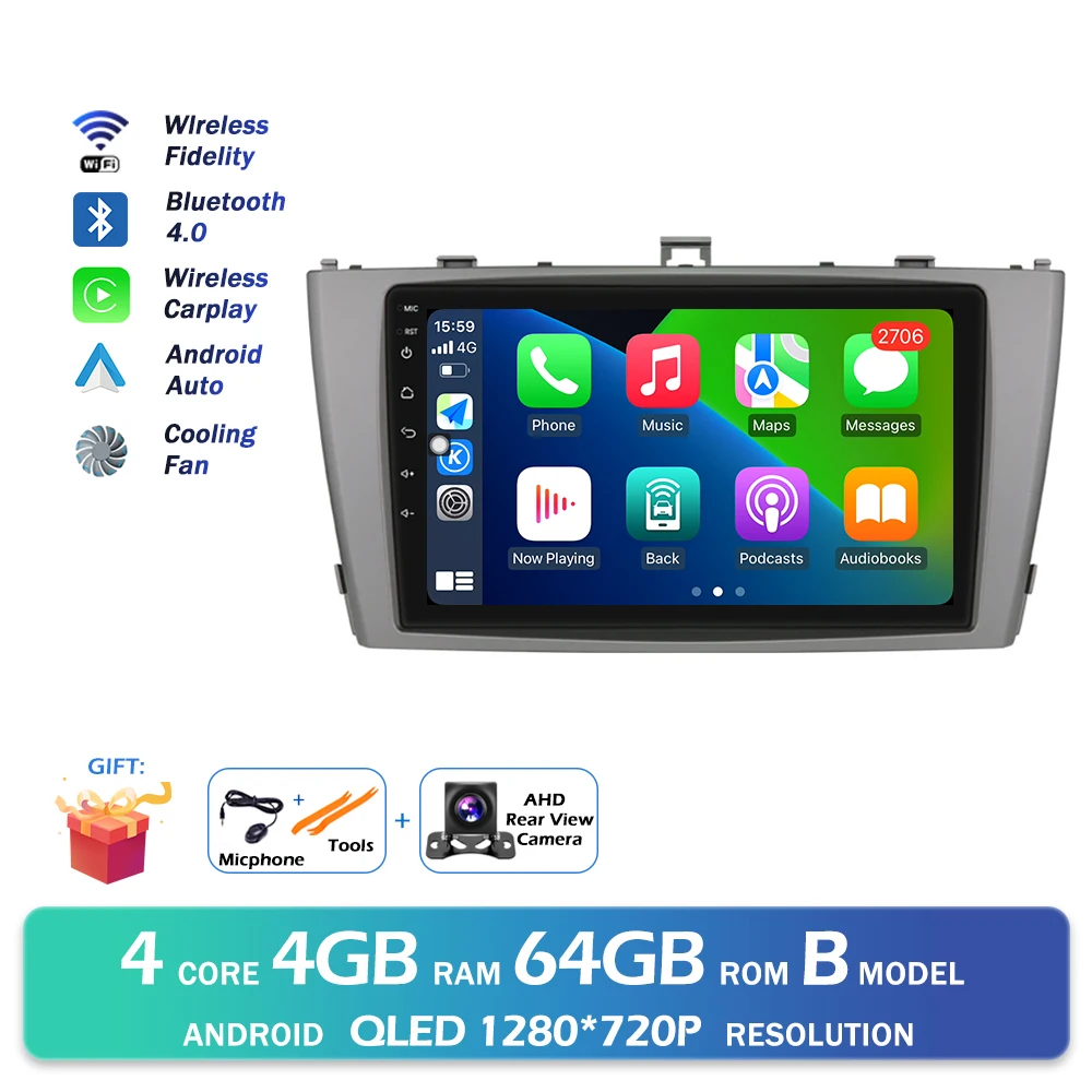 Android 16 QLED 2000*1200 P Voor Toyota Avensis T27 2008-2015 GPS Navigatie Multimedia Speler Auto draadloze CarPlay WIFI 4G