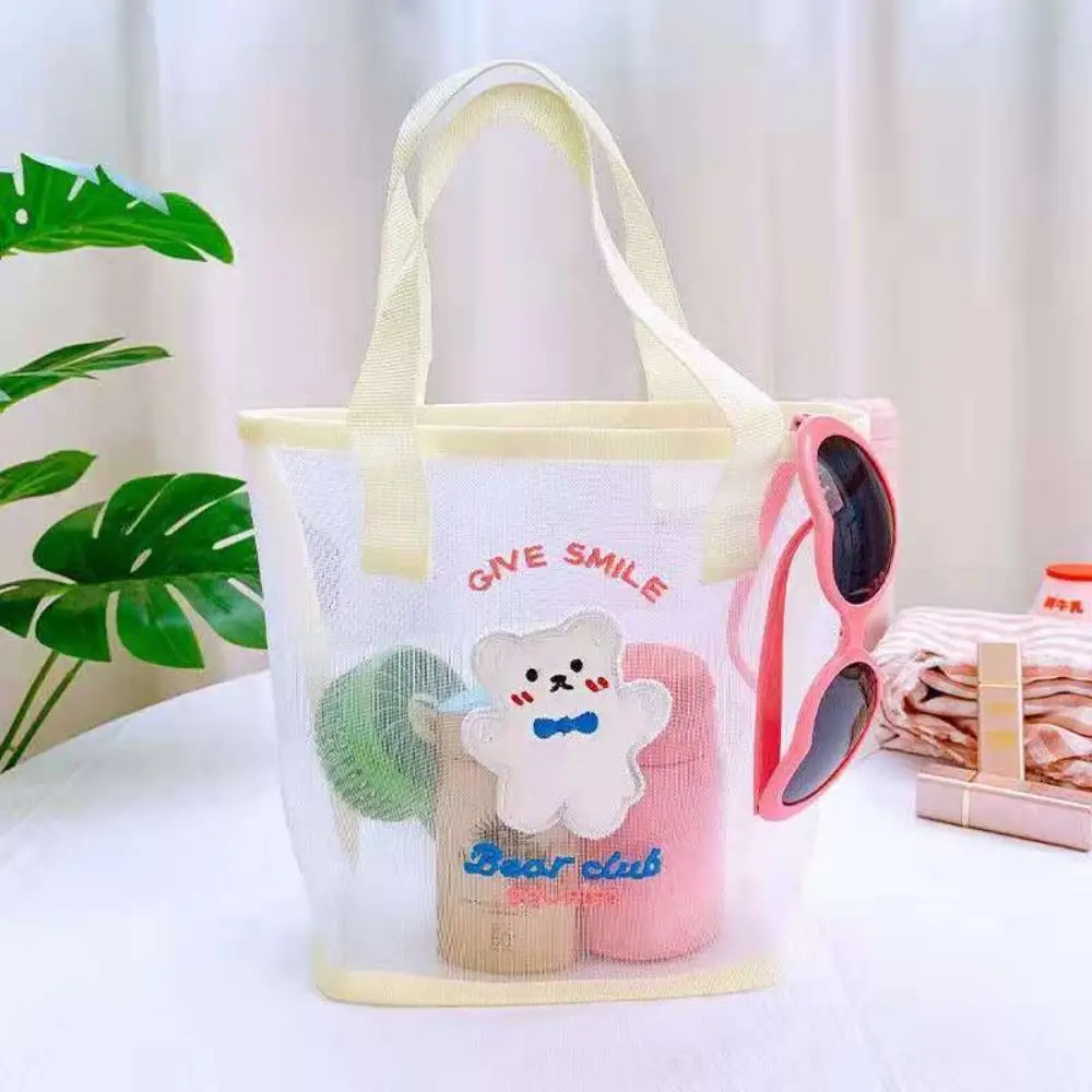 INS Cute Bear Cosmetic Bag Women Fashion Handbag Transparent Mesh Makeup Case Summer Convenient Swimming Outdoor Beach Bag