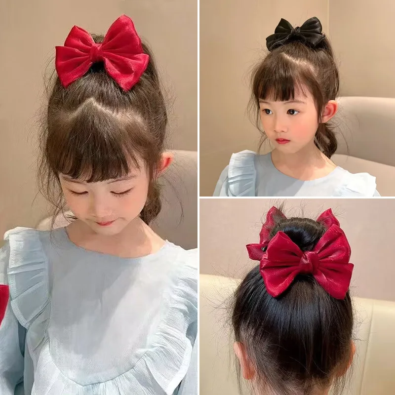 Klip rambut putri anak perempuan pita besar warna Solid klip lidah bebek anak-anak aksesori rambut Korea untuk anak perempuan