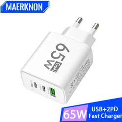 65W USB Charger Fast Charging Mobile Phone Charger For iPhone15 Samsung Xiaomi Redmi EU/US/UK Plug Quick Charging Wall Adapter