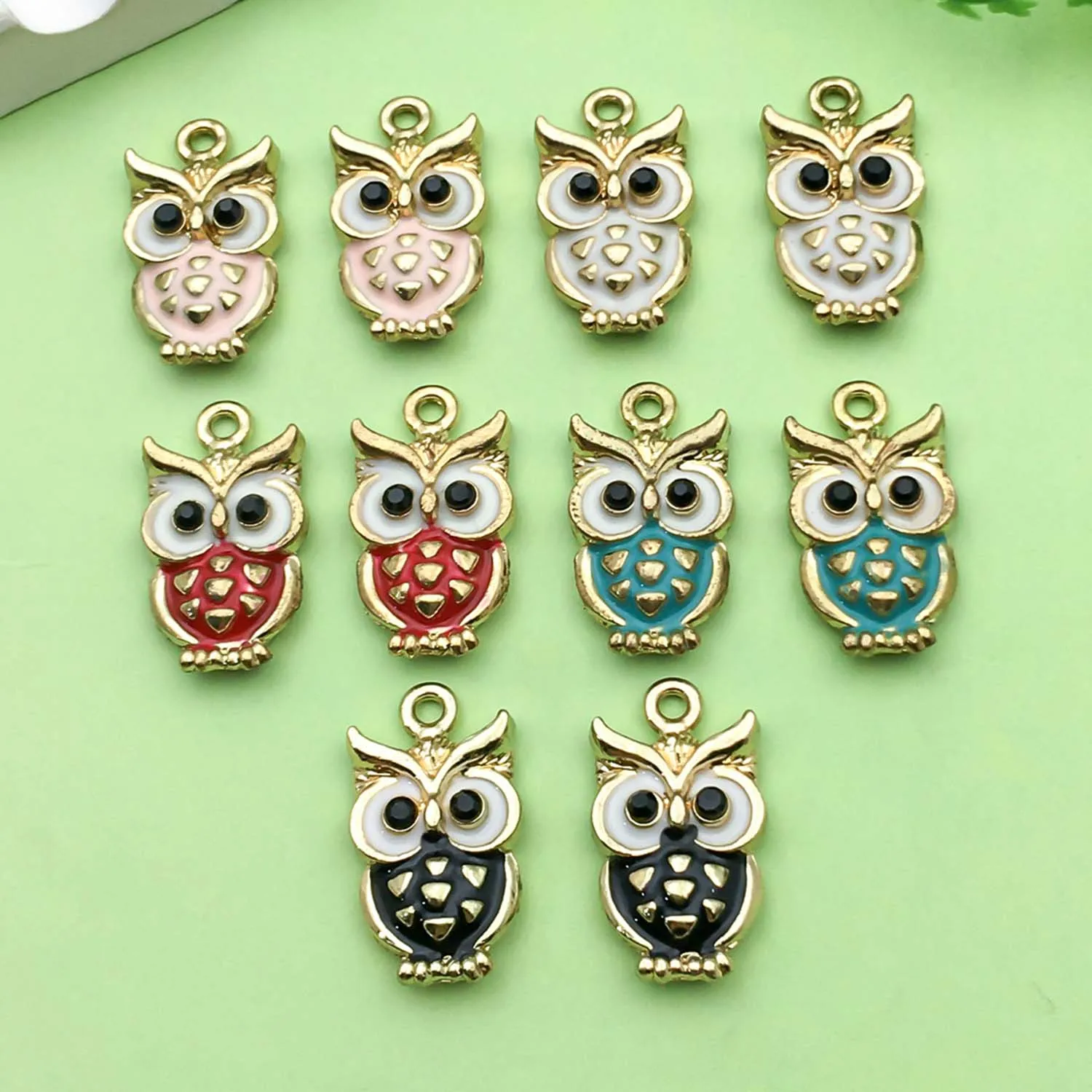 10pcs 11*20mm Colorful Enamel Owl Design Charms Alloy Birds Pendants for DIY Jewelry Making Accessories