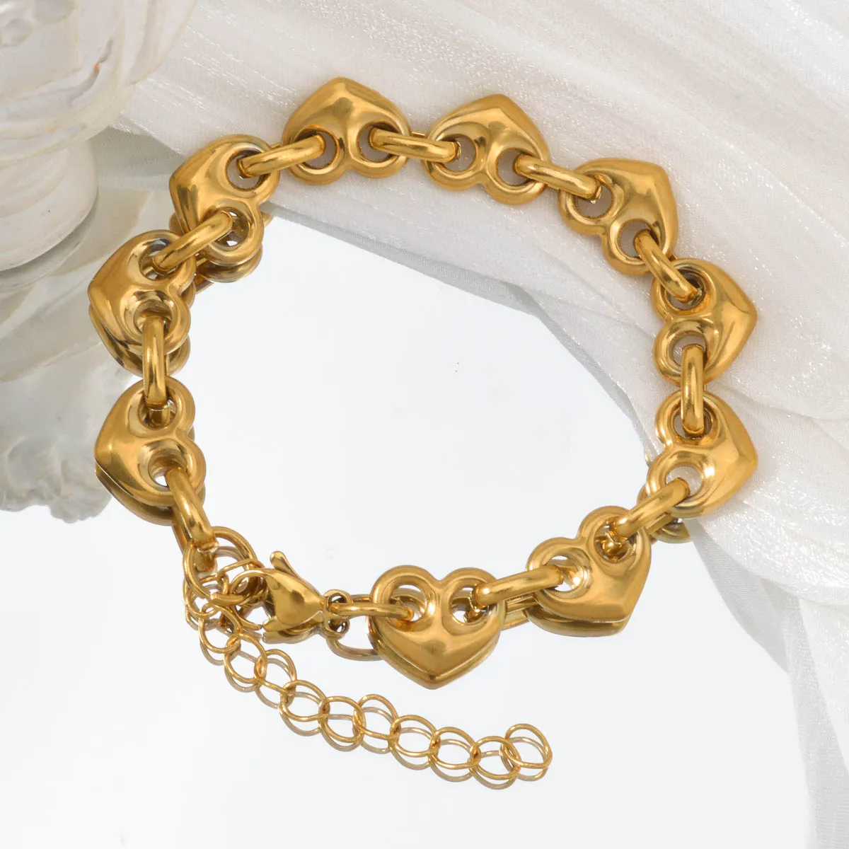 

Heart Link Chain Bracelet Gold Plated Stainless Steel For Women Girls Romantic Sweet Love Gift Valentine Day Jewelry Present
