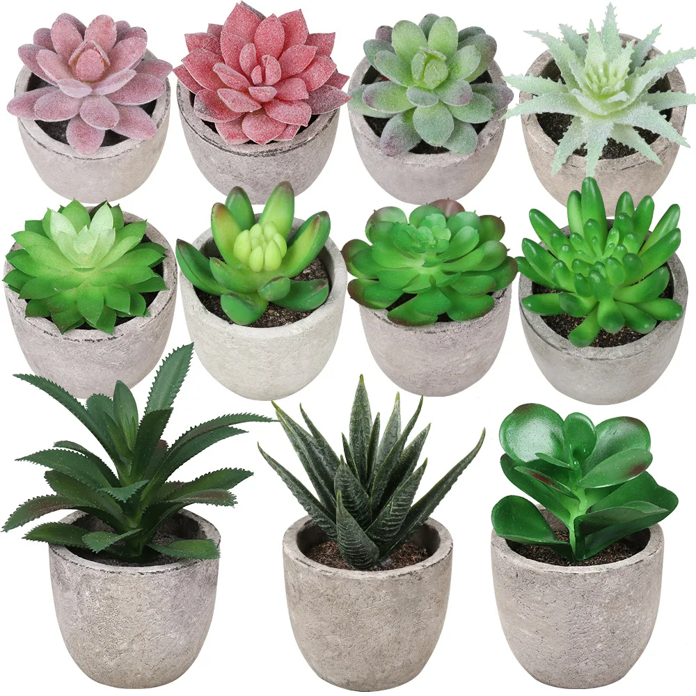 Artificial Plants Mini Succulents Plants for Wedding Home Garden Office Bedroom Living Room Decoration Fake Plants with Basin