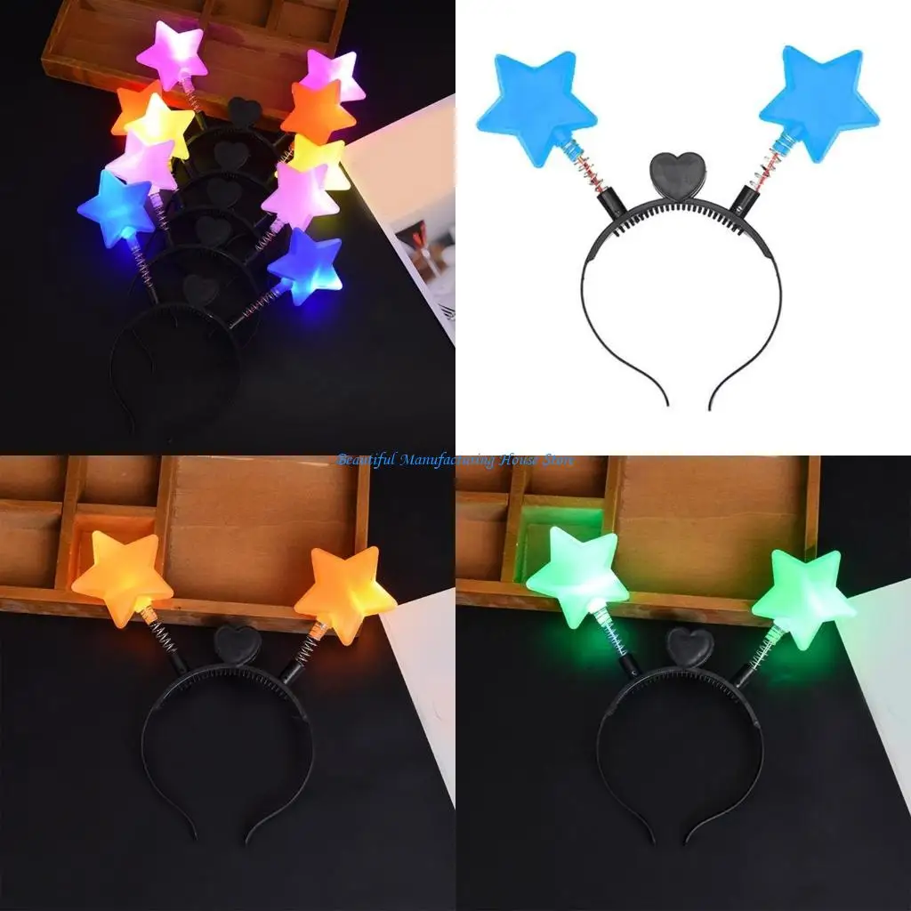 

E56A LED Light Bouncing Star Shinning Hair Hoop Women Makeup Headband for Festival Performances Hair Accessories