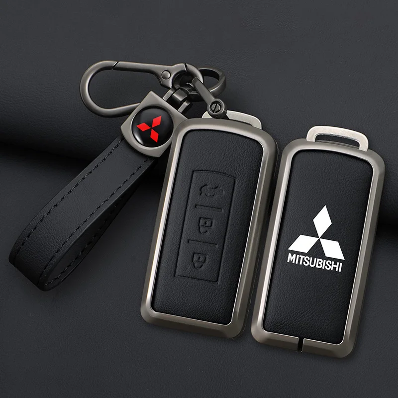 Leather Car Remote Key Case for Mitsubishi ASX LANCER Pajero Sport Outlander Eclipse Cross Keychain Full Cover Shell Accessories