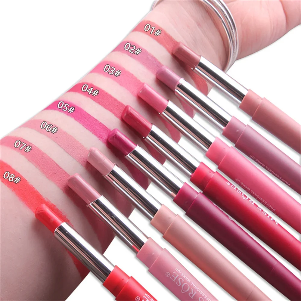 8 Colors Double Opening Lipstick Waterproof Lipstick Lasting Sexy Lip Makeup Matte Lip Line Eyeliner Blush Pen Beauty Tools