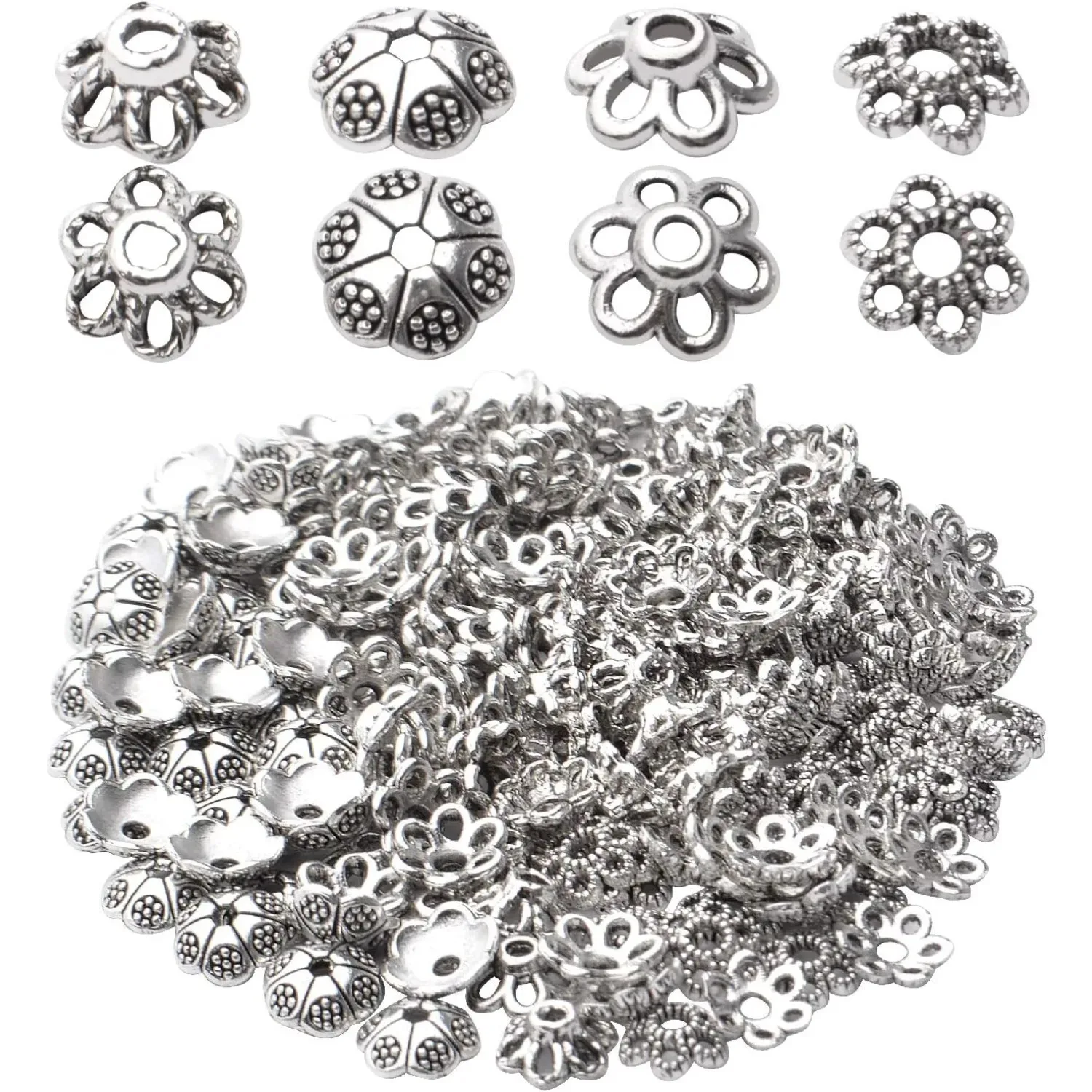 

200 шт., колпачки для цветочных бусин в тибетском стиле, колпачки для бусин, проставки, бусины, ювелирные колпачки для браслета, ожерелья, сережек, изготовления ювелирных изделий
