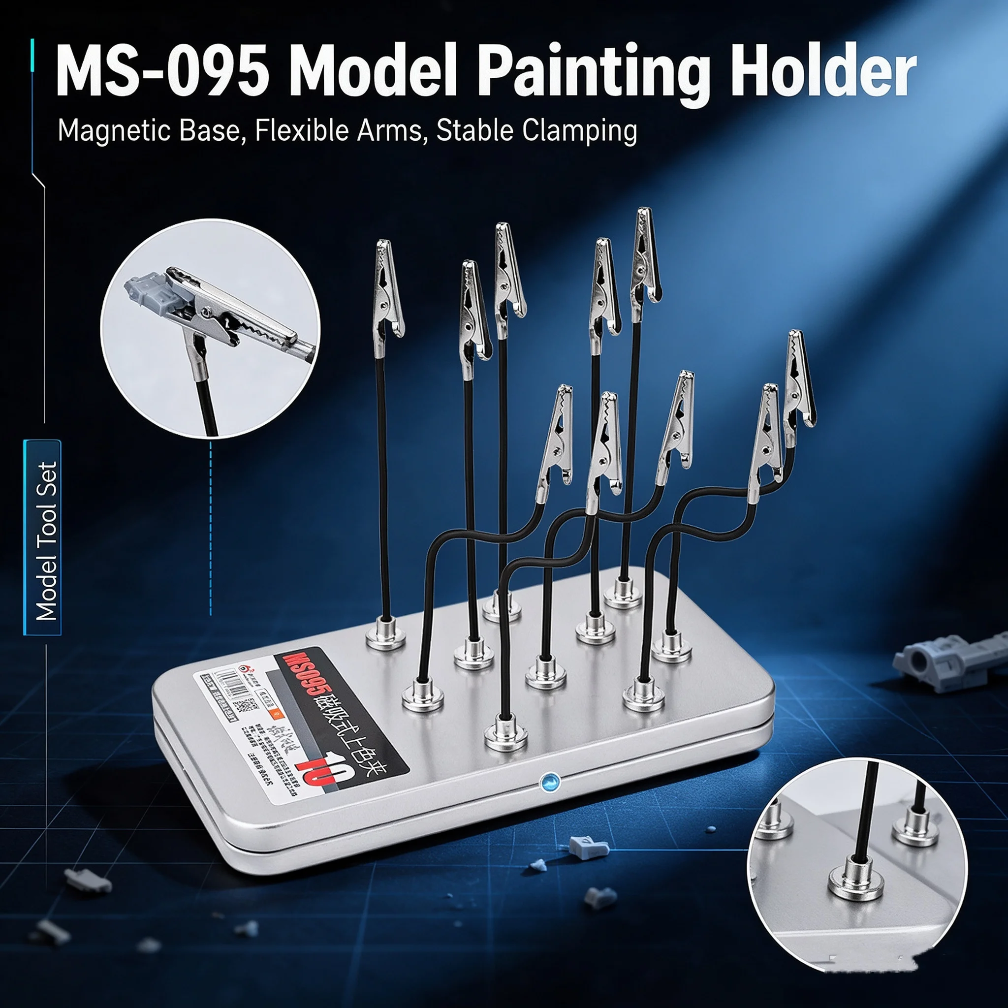 MSWZ MS095 Magnetic Painting Clips for Model, Flexible Bendable Coloring Drying Holder for Hobby Model