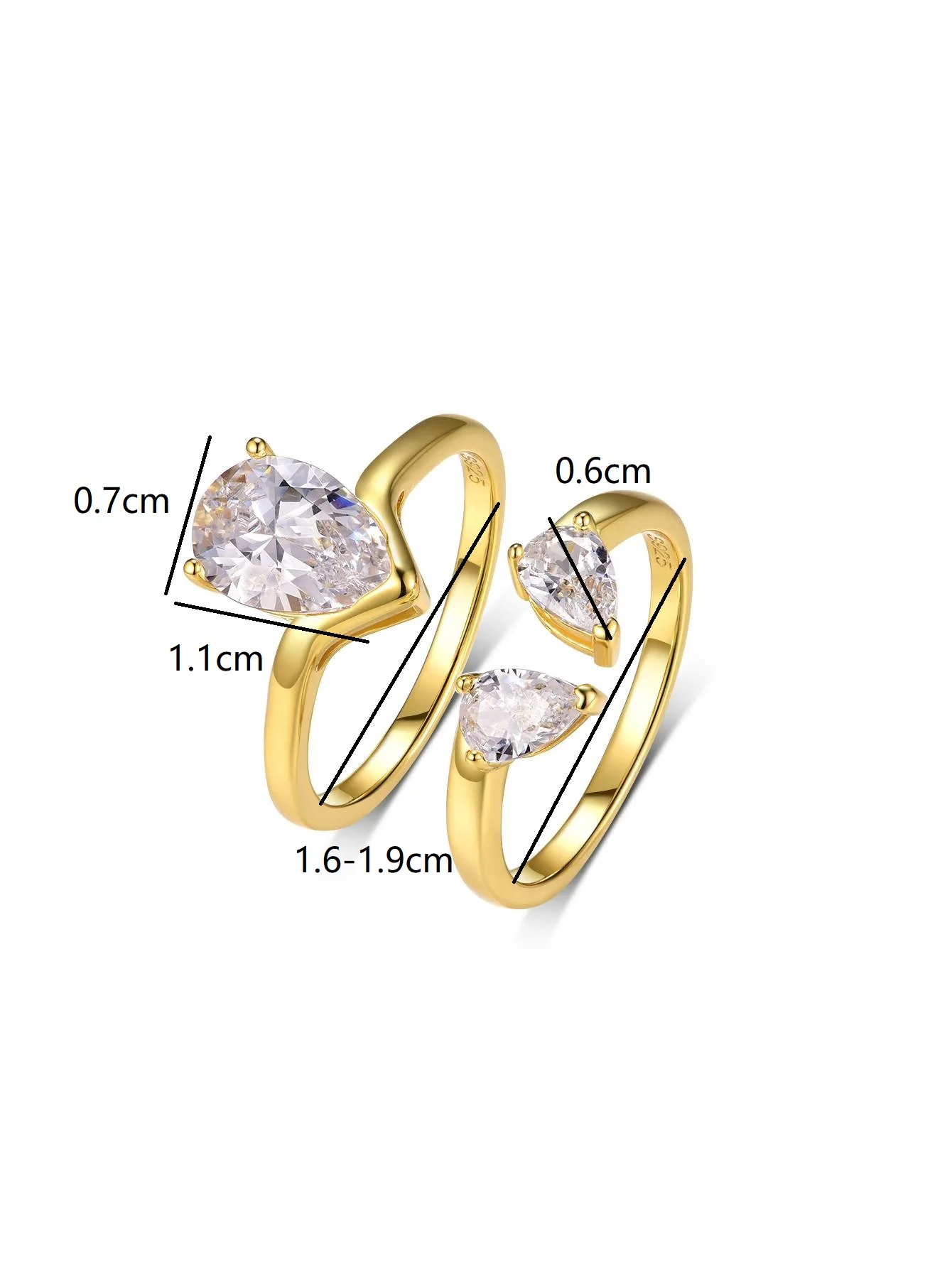 

2PC S925 Silver Drop Shape 1.75CT Moissanite Ring Fine Jewelry Fashionable and Exquisite Suitable for Gift Giving