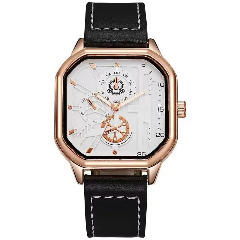 Men\'s Quartz Watches Alloy Dial Business Men Watch PU Leather Strap Square Sports Watch Cool Black Wristwatch for Man