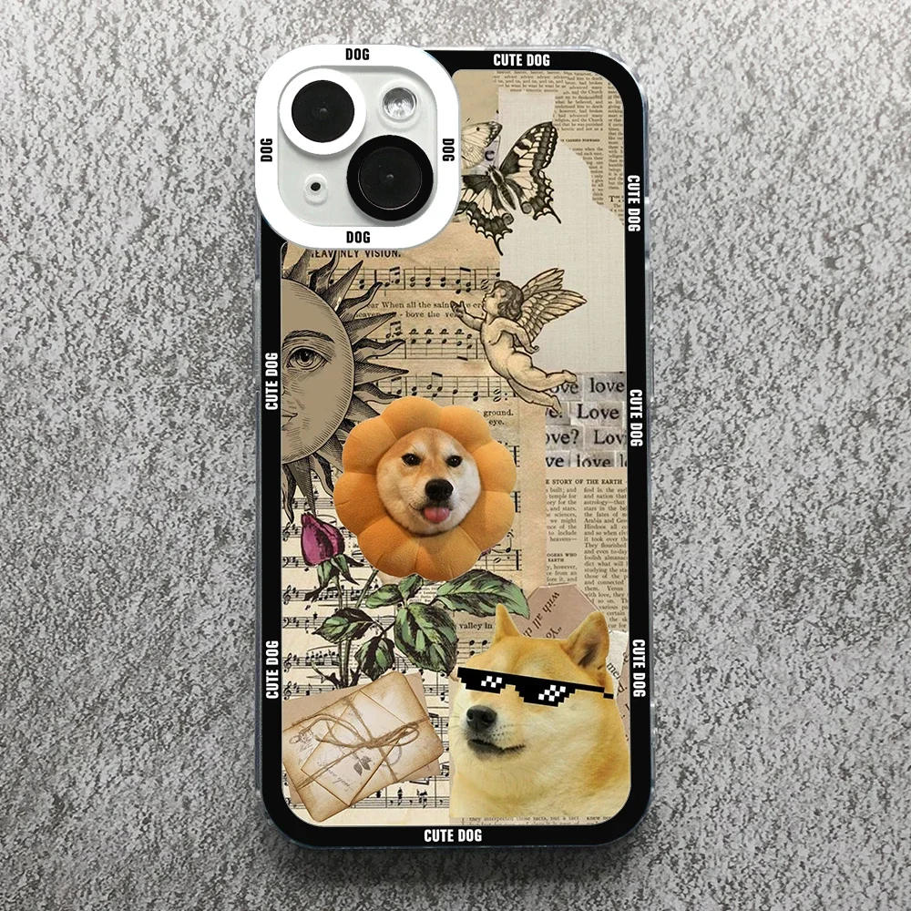 Case For iPhone 16 15 14 13 12 11 Pro Max Mini XS X XR SE 7 8 Plus Soft Cover Cute Cat Dog Sticker