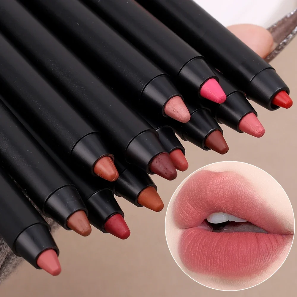 Dauerhafte Nude Braun Lip Liner Stift Matte Lippenstift Stift Wasserdichte Lippen Make-Up Frauen Sexy Rot Nicht-stick Tasse Lippen kontur Kosmetik