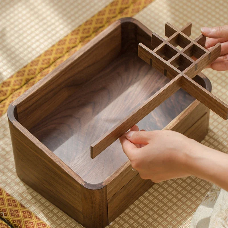 

Black Walnut Makeup Organizer Dresser Jewelry Storage Box Drawer-style Cosmetic Shelf with Adjustable Dividers Desktop Organizer