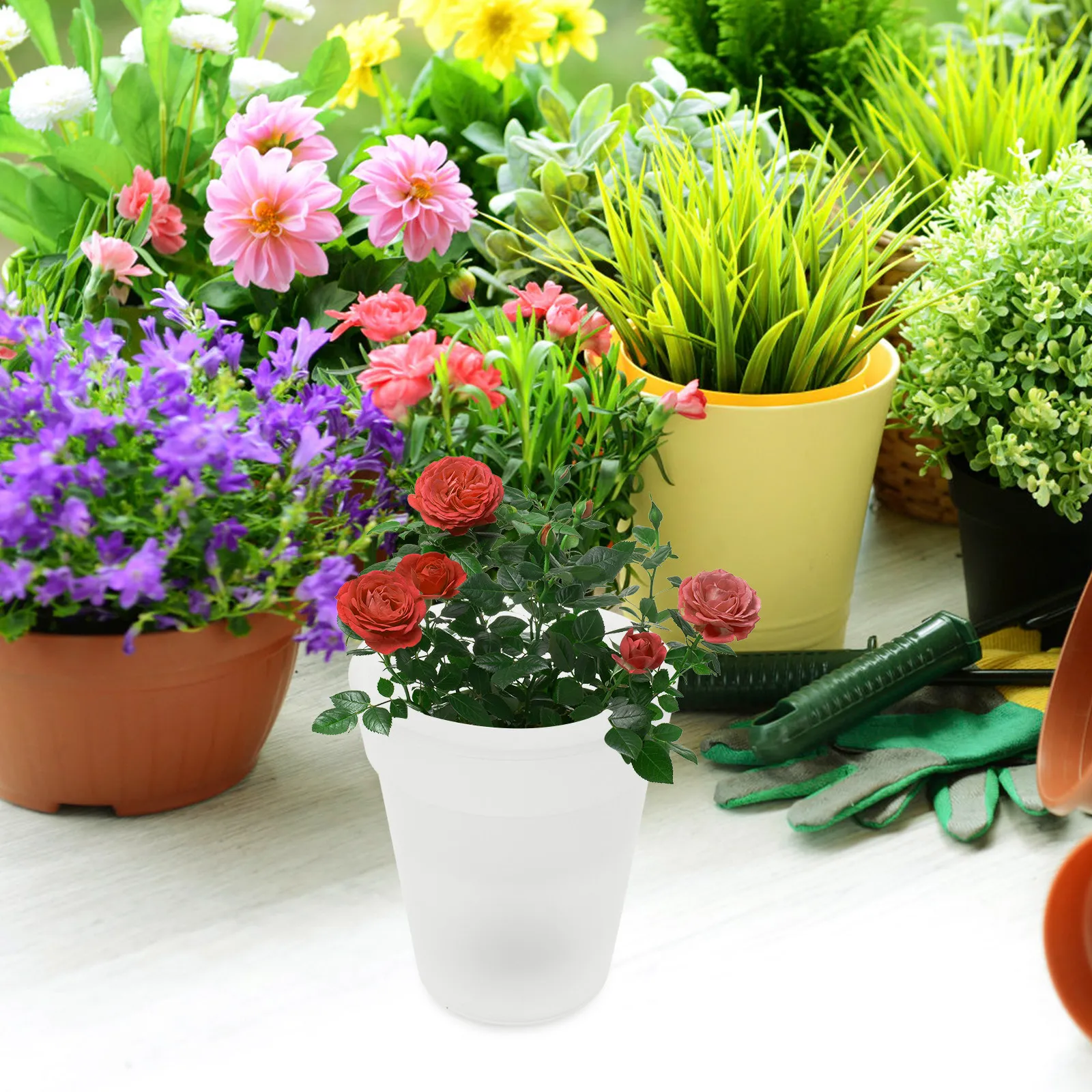 Flowerpot Solar Light Outdoor Decorative LED Lamp Warm Glow Illuminated Pot for Gardens Patios Balconies Solar Powered