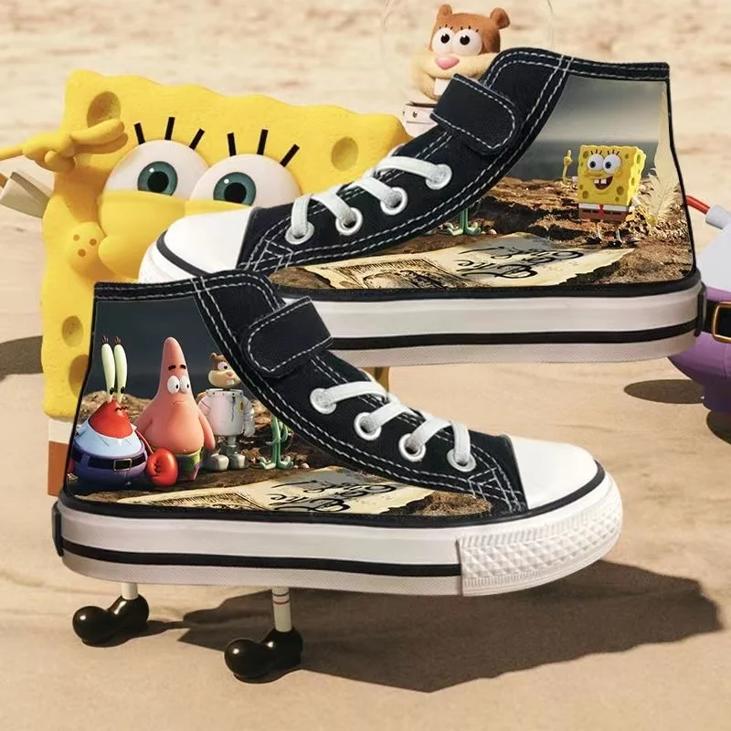 Spongebob Squarepants Canvas child shoes plus Male And Female Students Casual Korean Edition Versatile Youth women flats shoes