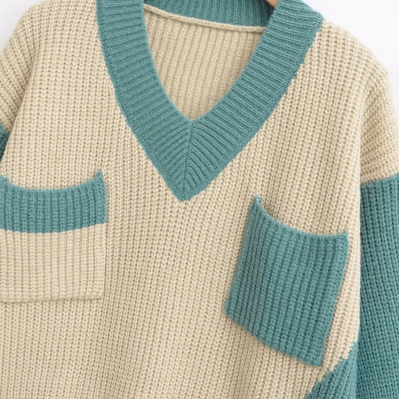 2025 moda Otoño suéter de manga larga elegante mujer cuello en V Jersey de punto suelto invierno cálido suave suéter Casual Top de punto