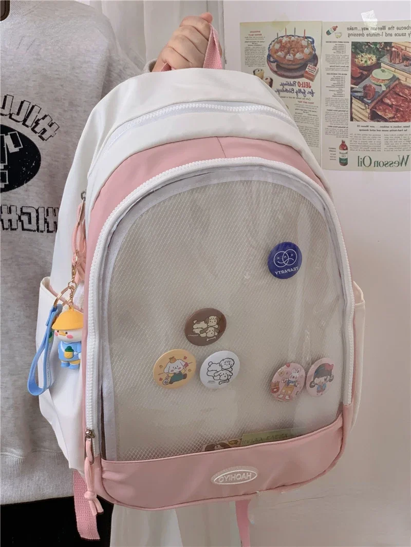 

Japan Style Popular Students Commuter Backpack Large Capacity Portable Zipper Sweet Lovely Uniform Shoulder Pack Side Pocket Bag