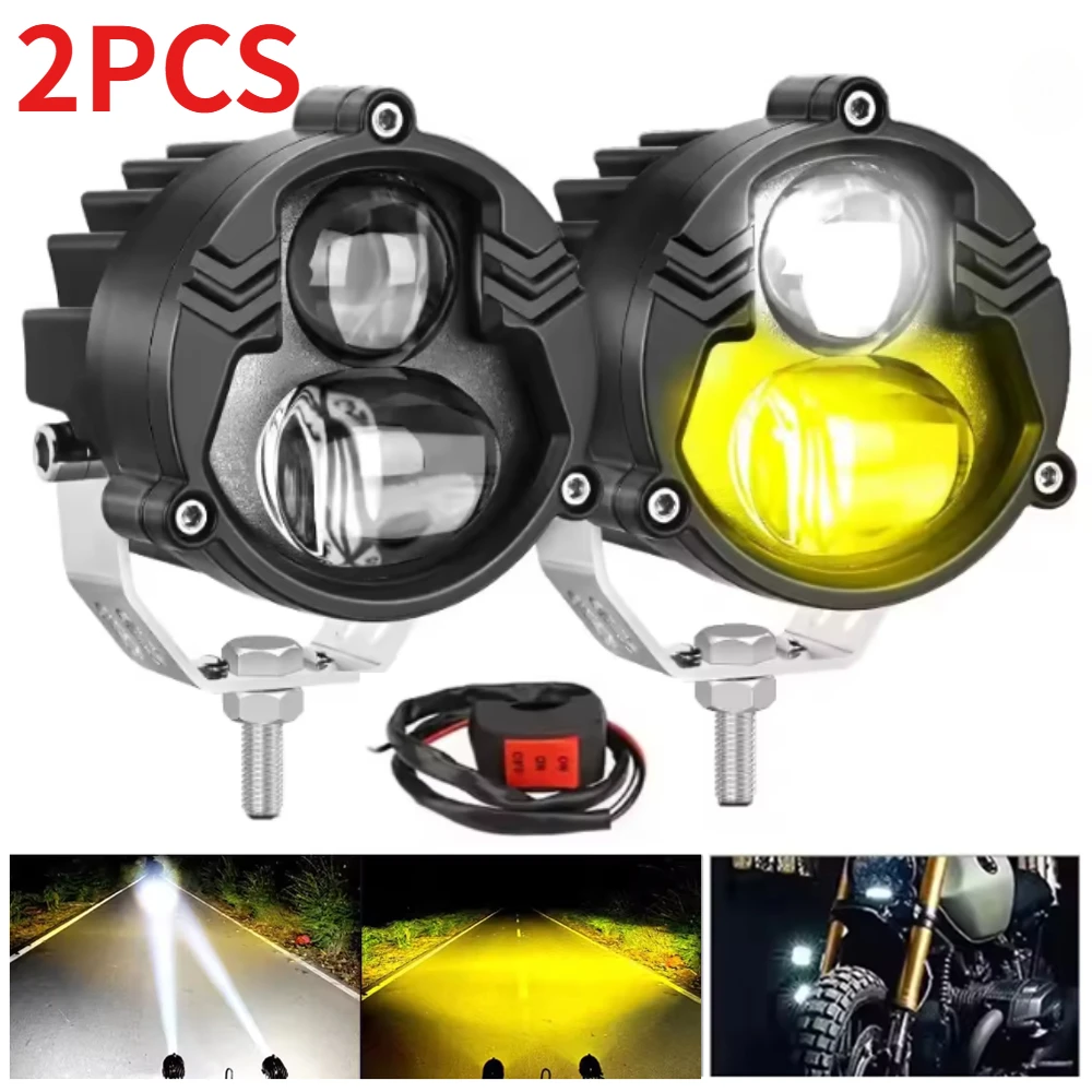 300W 2PCS Universal Motorcycle LED Spotlight Car DRL Work Light 3000k/6000k  Dual Color Spotlight For Boat Truck SUV ATV 4x4 12V