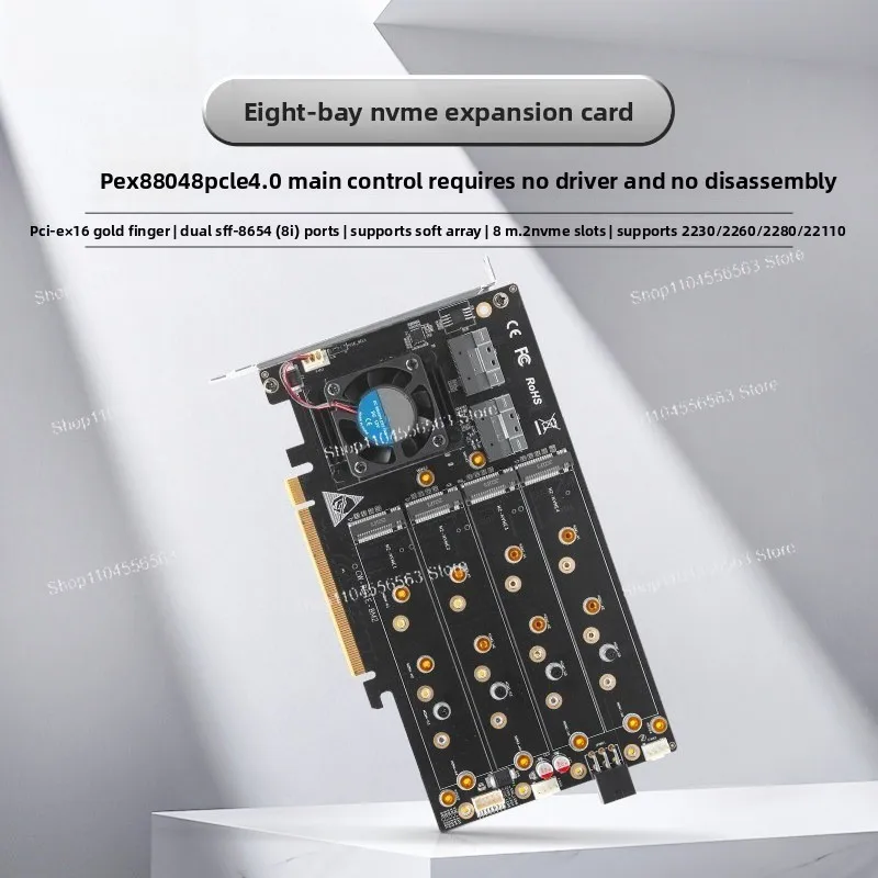 8-Bay M.2 NVMe RAID Card, PCIe 4.0 x16 Bandwidth, Driver-Free, No Bifurcation Required