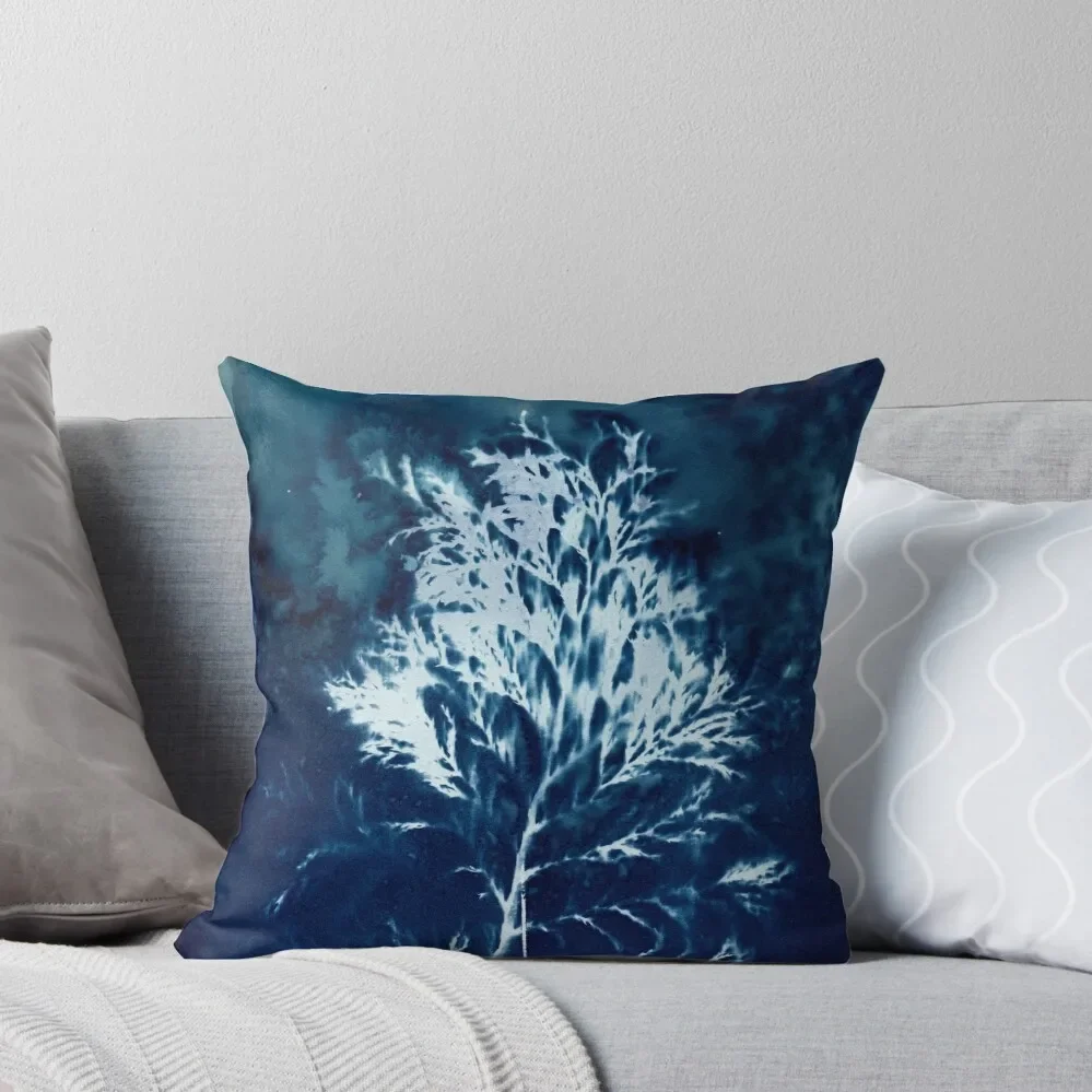 

Botanical blue floral vintage style handmade Cyanotype print 62 Throw Pillow Decorative Cover For Living Room pillow