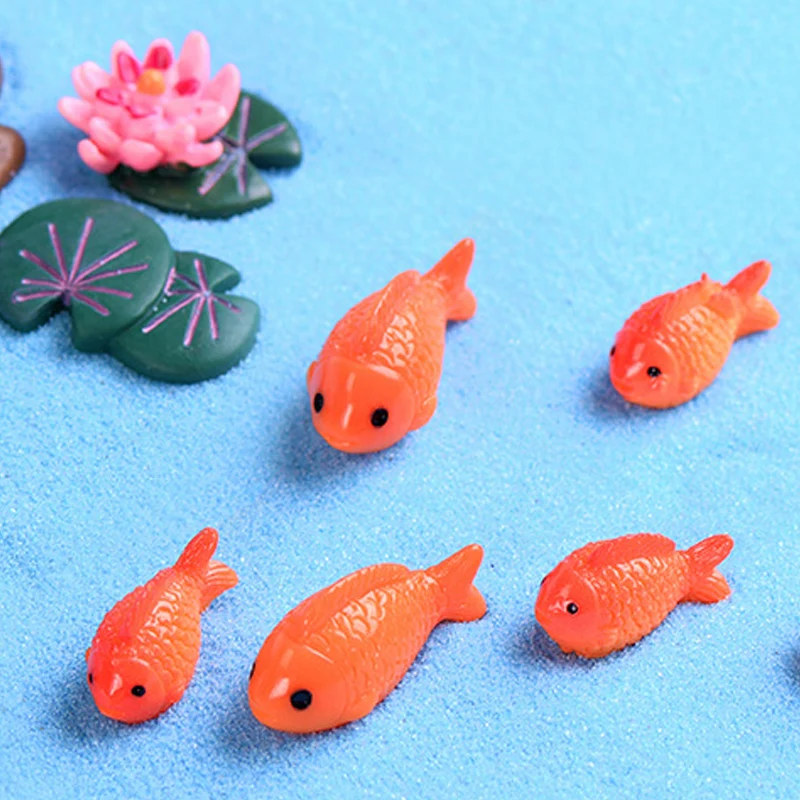 5PCS DIY Decorative Goldfish Lotus Figurines Red Fish Miniature Simulation Animals Model Aquarium Decor House Decorations