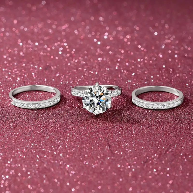 Wedding Three In One Row Ring For Men And Women 5 Carat, Moissanite PT950 Platinum Matching Couple Jewelry