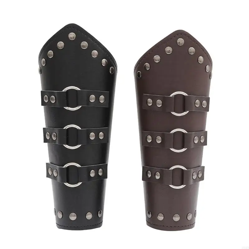 Medieval Gothic Wrist Bracers with Rivet Decor Punk Knight Pirate Knights PU Lace-Up Wristband